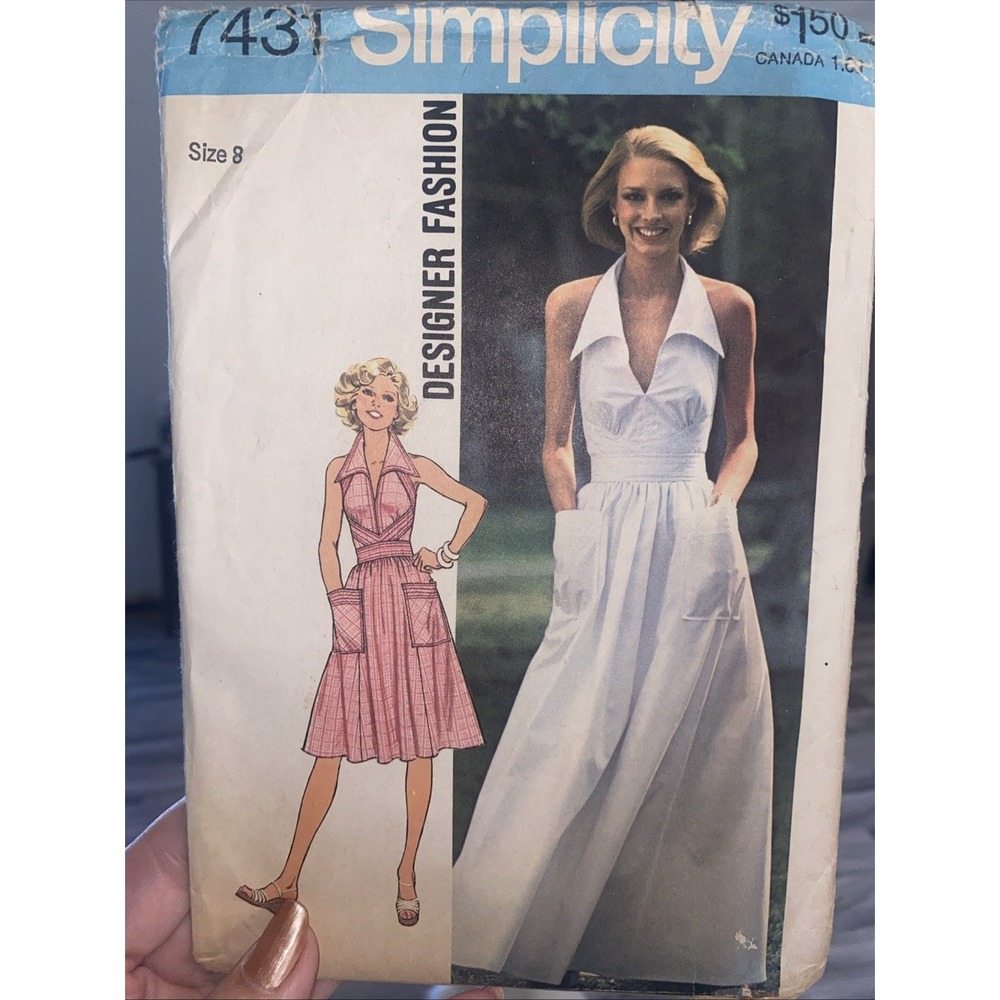Simplicity 7431 Vintage 1970s Halter Dress Sewing Pattern Size 8 Uncut